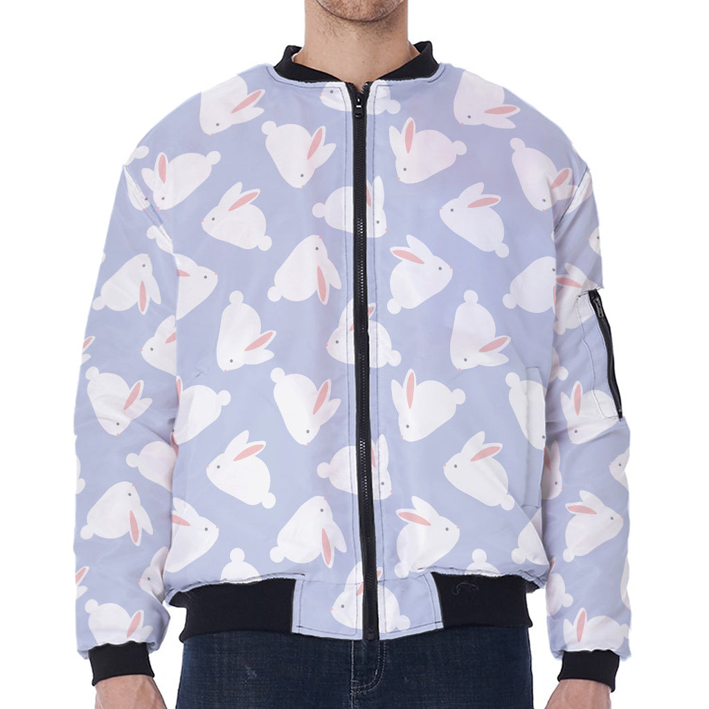 Mini Rabbit Pattern Print Zip Sleeve Bomber Jacket