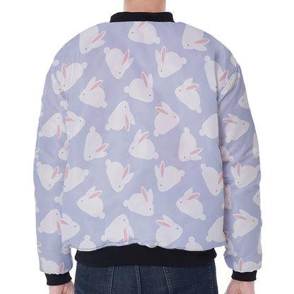 Mini Rabbit Pattern Print Zip Sleeve Bomber Jacket