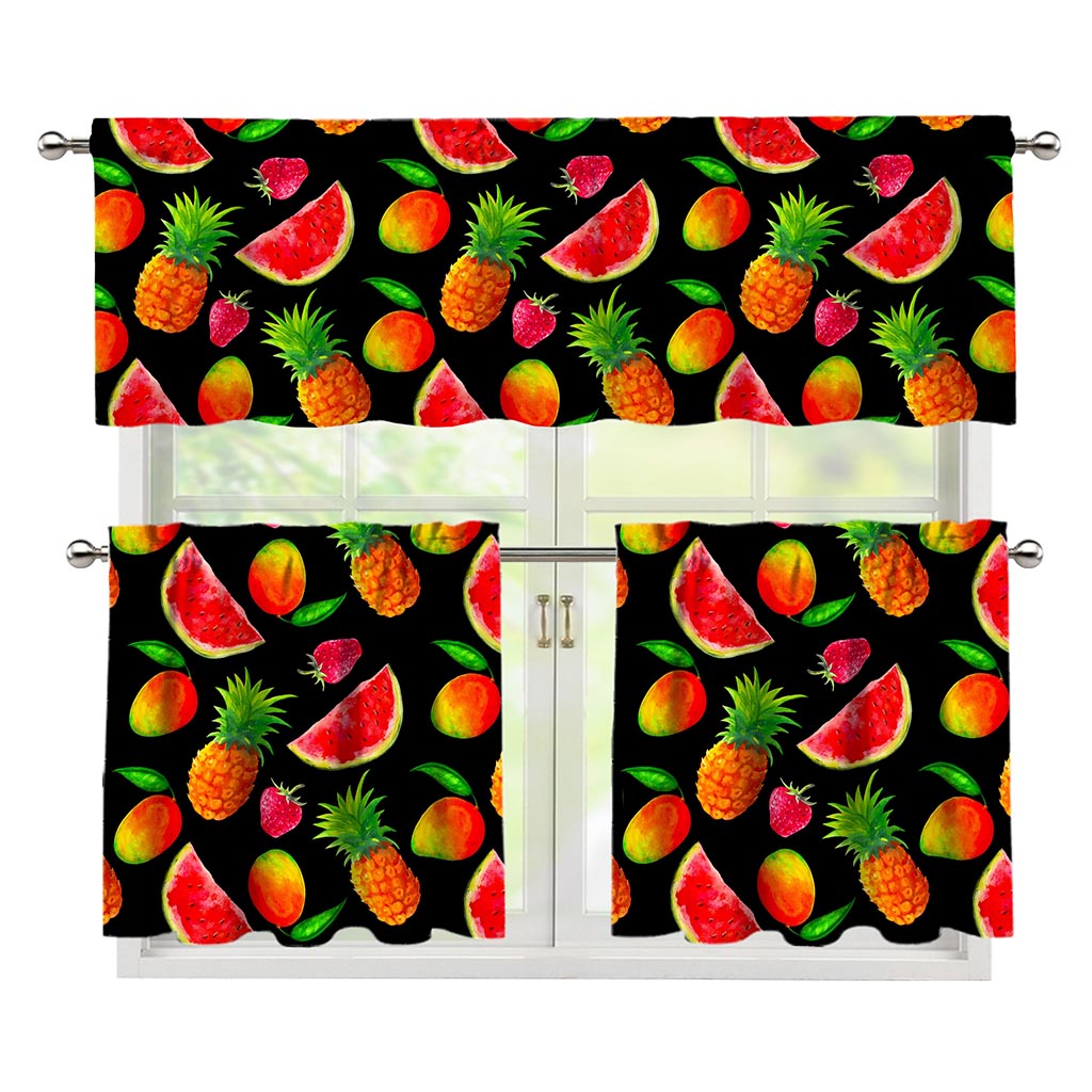 Mix Fruit Pineapple Pattern Print 3 Piece Kitchen Curtains