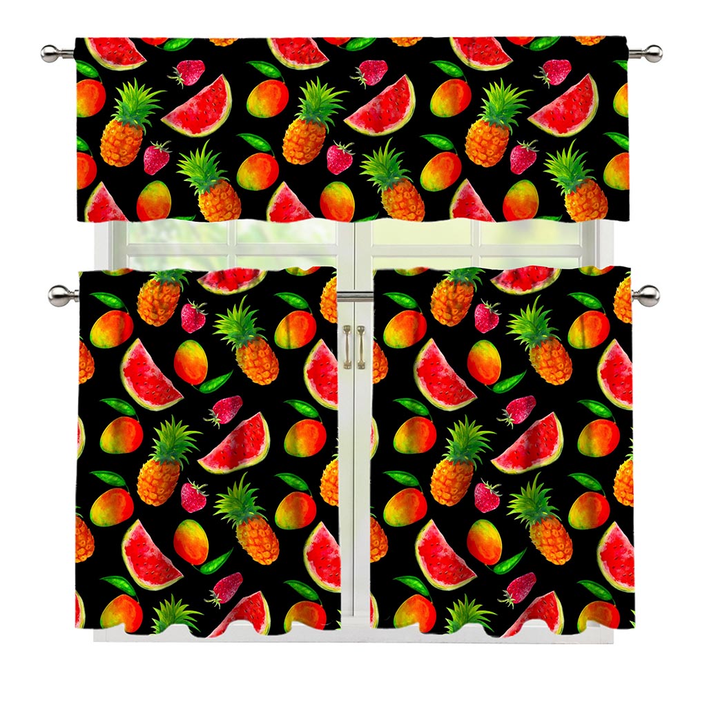 Mix Fruit Pineapple Pattern Print 3 Piece Kitchen Curtains