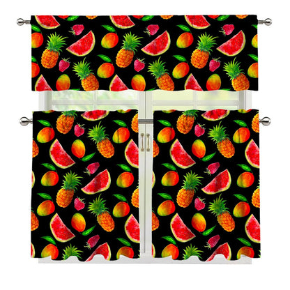 Mix Fruit Pineapple Pattern Print 3 Piece Kitchen Curtains
