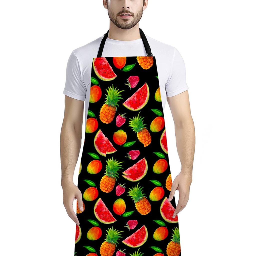 Mix Fruit Pineapple Pattern Print Bib Apron With Pocket