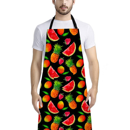 Mix Fruit Pineapple Pattern Print Bib Apron With Pocket