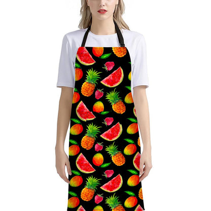 Mix Fruit Pineapple Pattern Print Bib Apron With Pocket