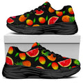 Mix Fruit Pineapple Pattern Print Black Chunky Shoes