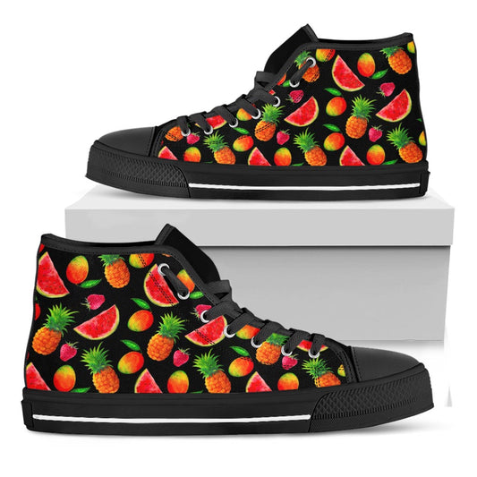 Mix Fruit Pineapple Pattern Print Black High Top Sneakers