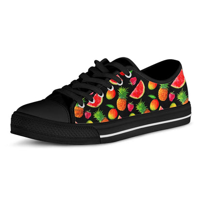 Mix Fruit Pineapple Pattern Print Black Low Top Sneakers