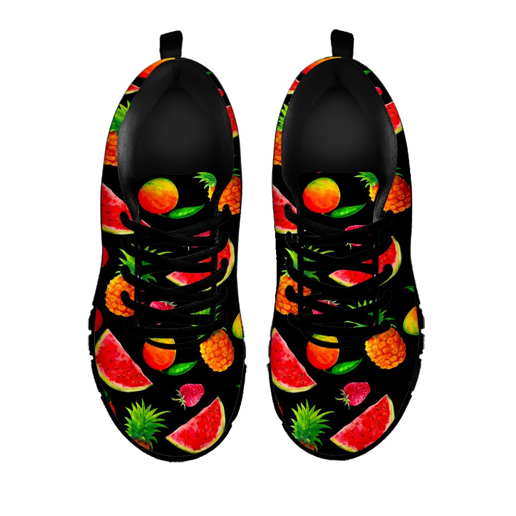 Mix Fruit Pineapple Pattern Print Black Running Shoes