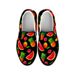 Mix Fruit Pineapple Pattern Print Black Slip On Sneakers