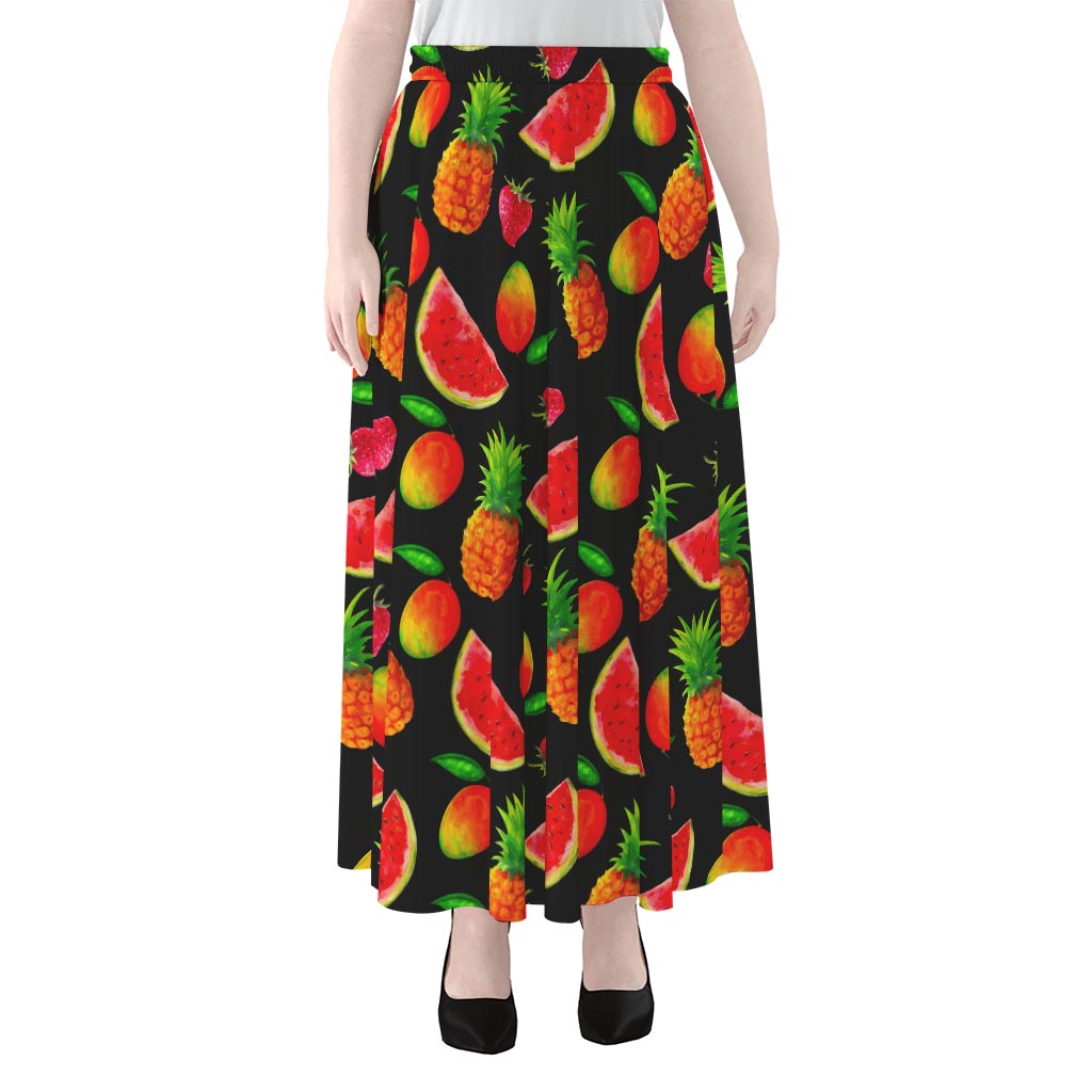Mix Fruit Pineapple Pattern Print Chiffon Maxi Skirt