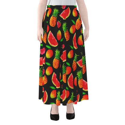 Mix Fruit Pineapple Pattern Print Chiffon Maxi Skirt