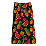 Mix Fruit Pineapple Pattern Print Cotton Front Slit Maxi Skirt