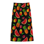 Mix Fruit Pineapple Pattern Print Cotton Front Slit Maxi Skirt
