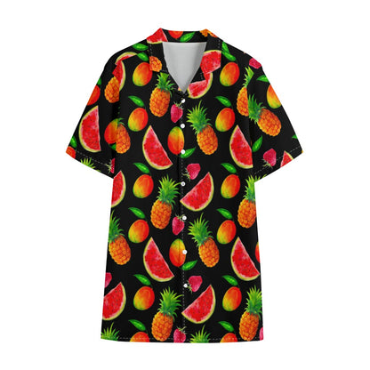 Mix Fruit Pineapple Pattern Print Cotton Hawaiian Shirt