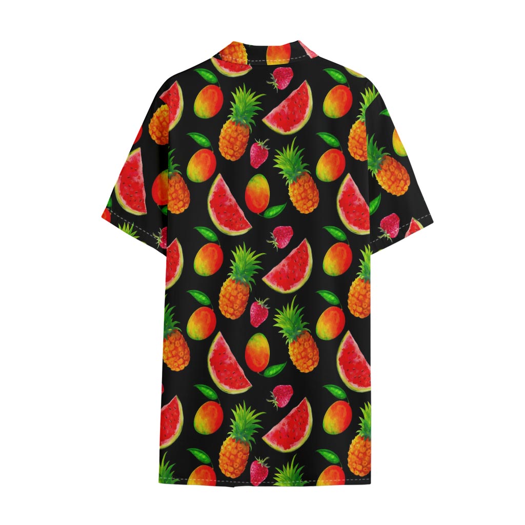 Mix Fruit Pineapple Pattern Print Cotton Hawaiian Shirt