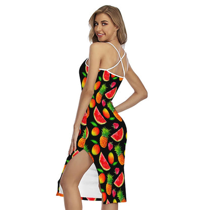 Mix Fruit Pineapple Pattern Print Cross Back Cami Dress