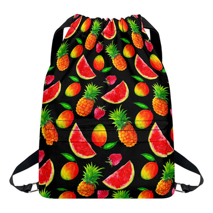 Mix Fruit Pineapple Pattern Print Drawstring Backpack