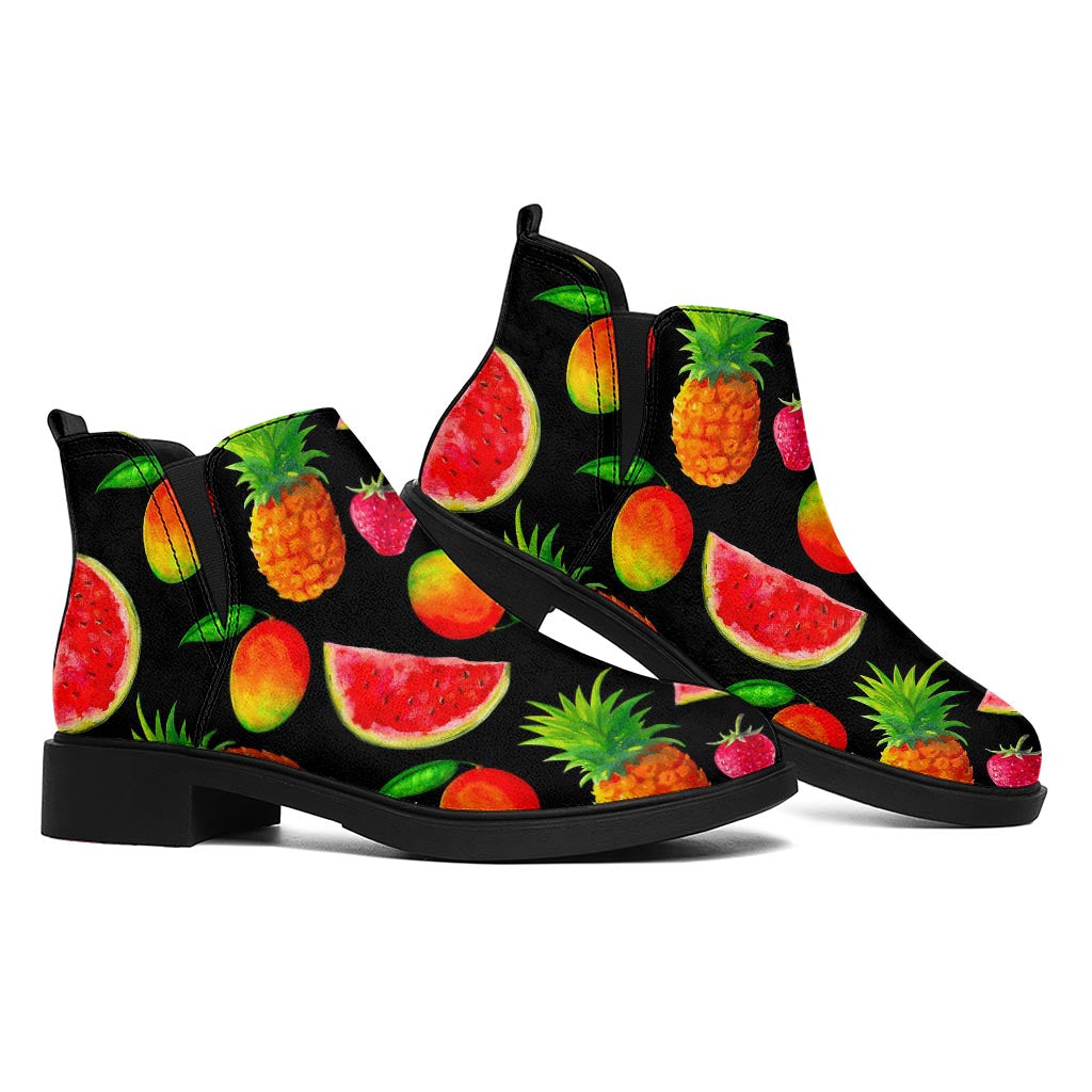 Mix Fruit Pineapple Pattern Print Flat Ankle Boots