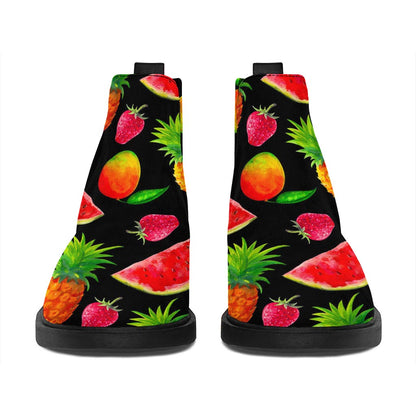 Mix Fruit Pineapple Pattern Print Flat Ankle Boots