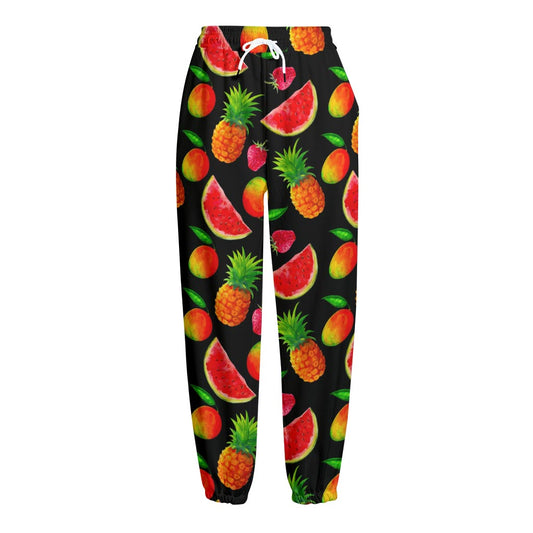 Mix Fruit Pineapple Pattern Print Fleece Lined Knit Pants