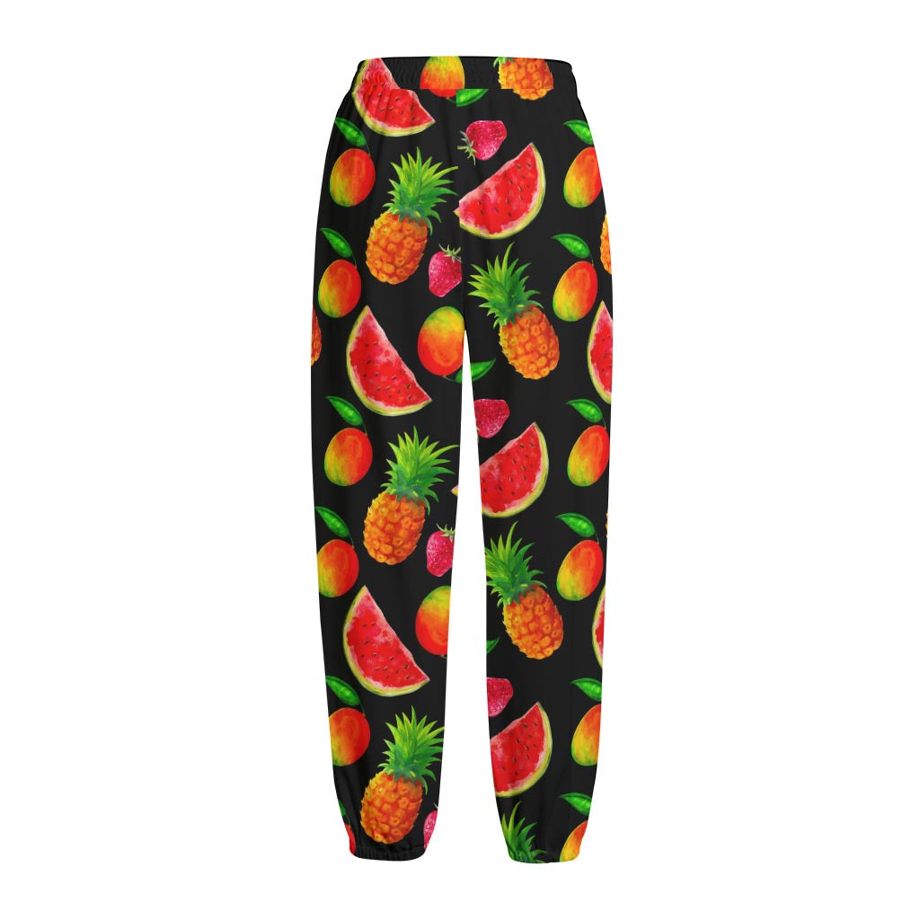 Mix Fruit Pineapple Pattern Print Fleece Lined Knit Pants
