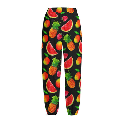 Mix Fruit Pineapple Pattern Print Fleece Lined Knit Pants