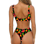 Mix Fruit Pineapple Pattern Print Front Bow Tie Bikini