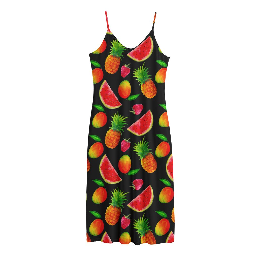 Mix Fruit Pineapple Pattern Print Jersey Midi Cami Dress
