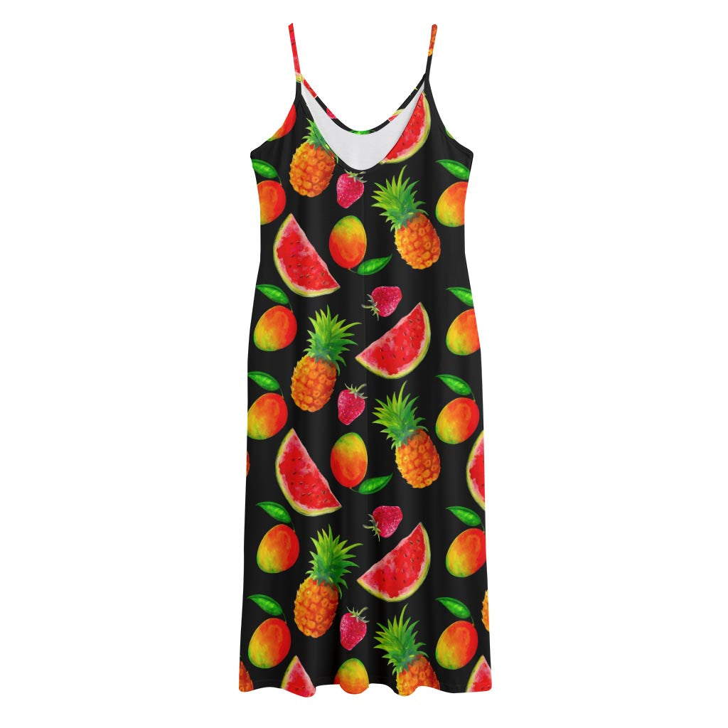 Mix Fruit Pineapple Pattern Print Jersey Midi Cami Dress