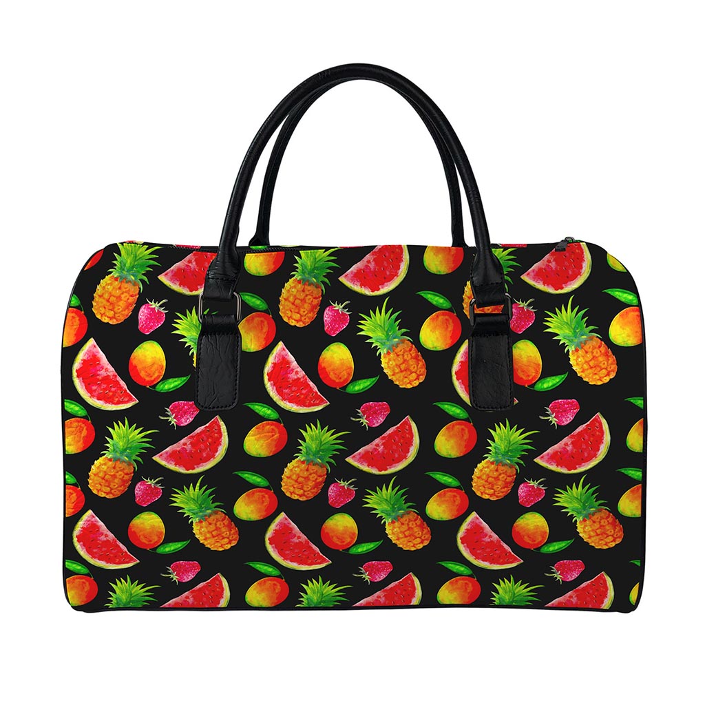 Mix Fruit Pineapple Pattern Print Leather Duffle Bag