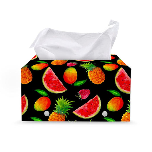 Mix Fruit Pineapple Pattern Print Leather Tissue Box Cover