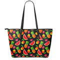 Mix Fruit Pineapple Pattern Print Leather Tote Bag With Zipper