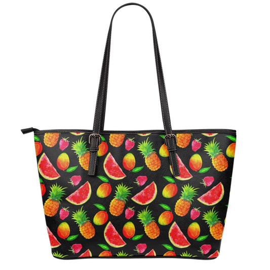 Mix Fruit Pineapple Pattern Print Leather Tote Bag
