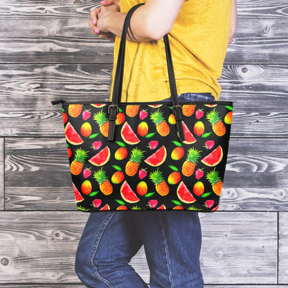 Mix Fruit Pineapple Pattern Print Leather Tote Bag