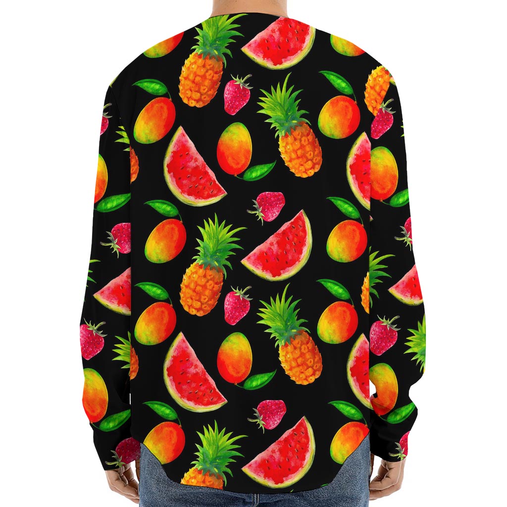 Mix Fruit Pineapple Pattern Print Long Sleeve Baseball Jersey