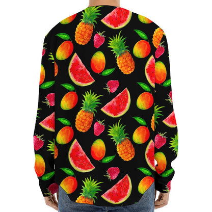 Mix Fruit Pineapple Pattern Print Long Sleeve Baseball Jersey