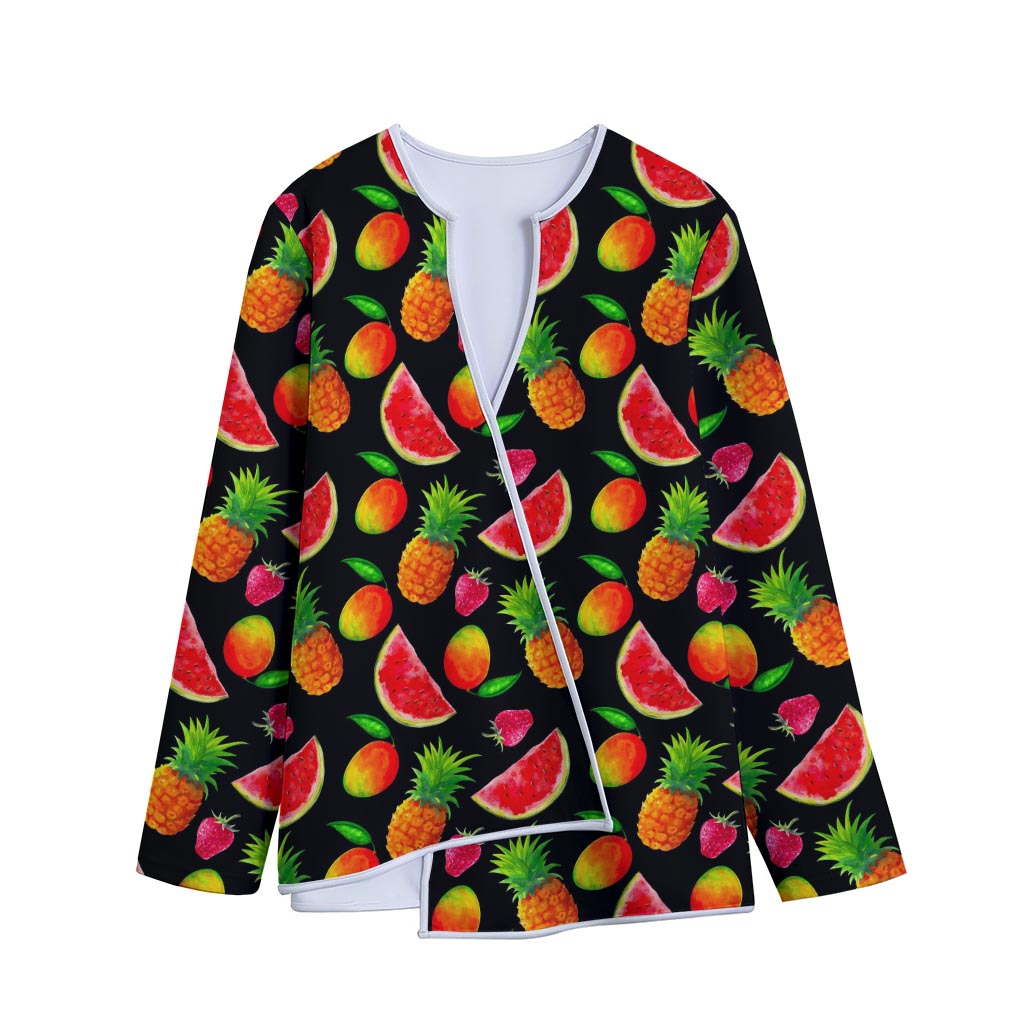 Mix Fruit Pineapple Pattern Print Long Sleeve Short Coat