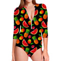 Mix Fruit Pineapple Pattern Print Long Sleeve Swimsuit