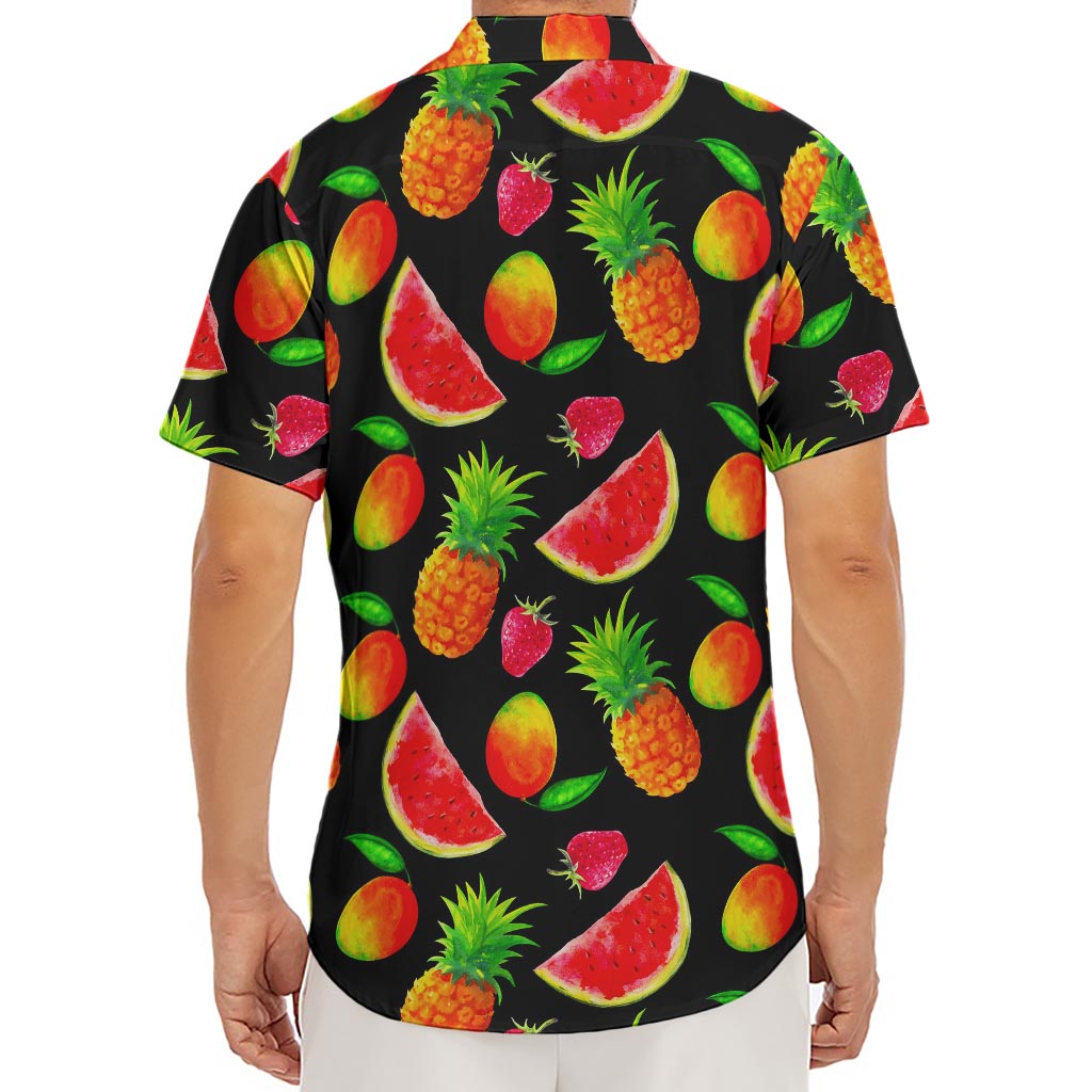Mix Fruit Pineapple Pattern Print Men's Deep V-Neck Shirt