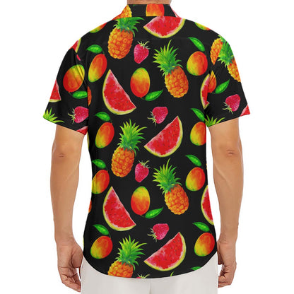 Mix Fruit Pineapple Pattern Print Men's Deep V-Neck Shirt
