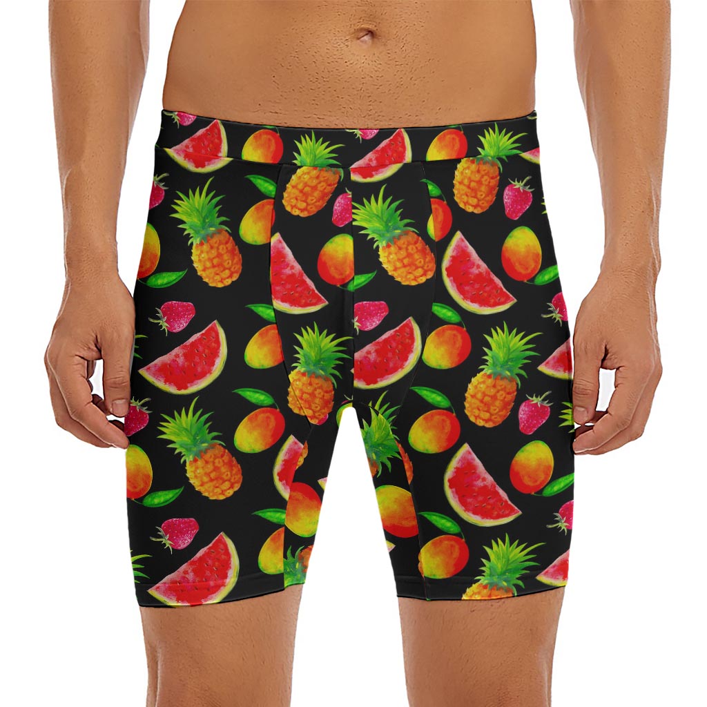 Mix Fruit Pineapple Pattern Print Men's Long Boxer Briefs