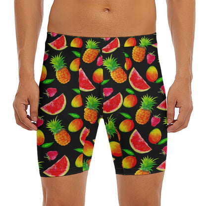 Mix Fruit Pineapple Pattern Print Men's Long Boxer Briefs