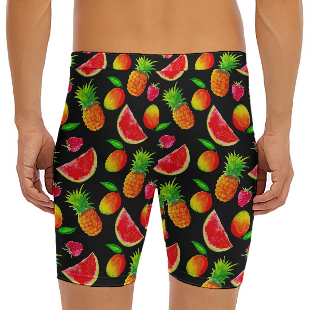 Mix Fruit Pineapple Pattern Print Men's Long Boxer Briefs