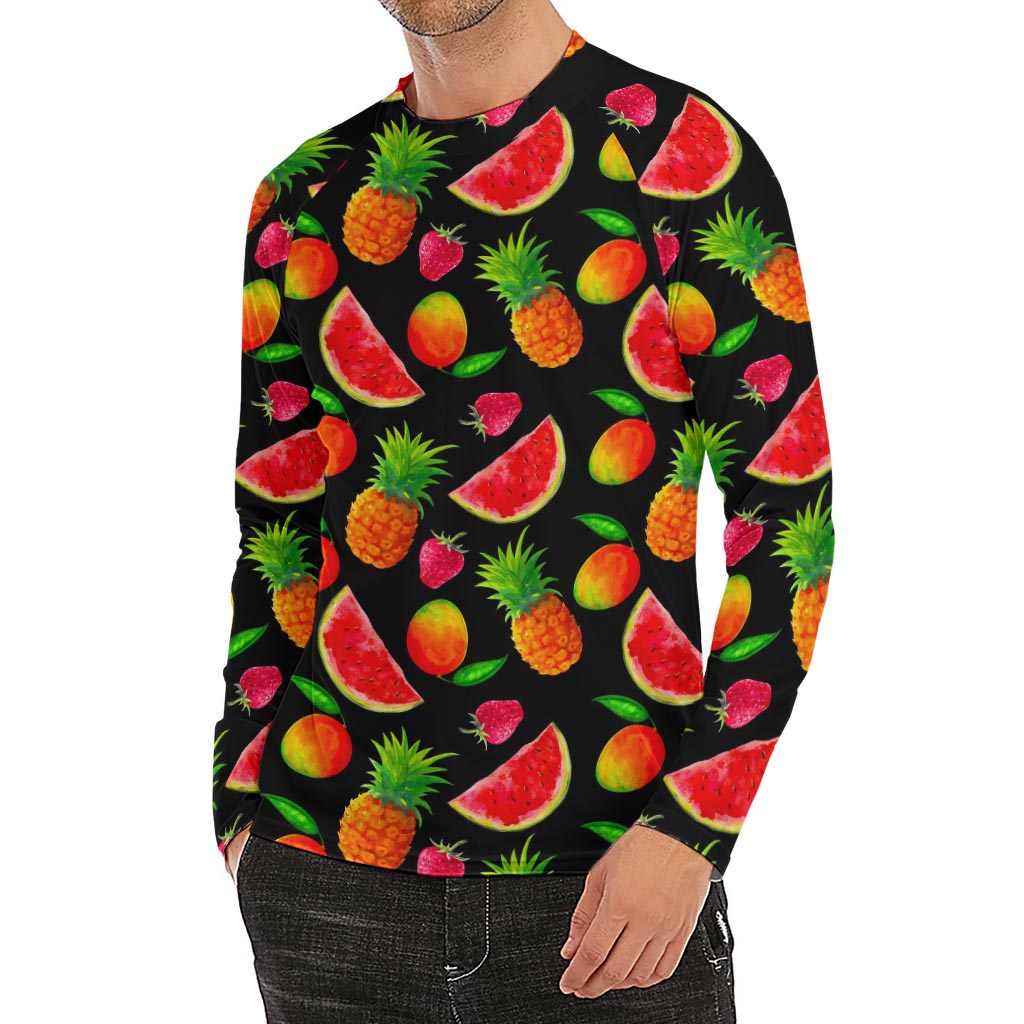 Mix Fruit Pineapple Pattern Print Men's Long Sleeve Rash Guard