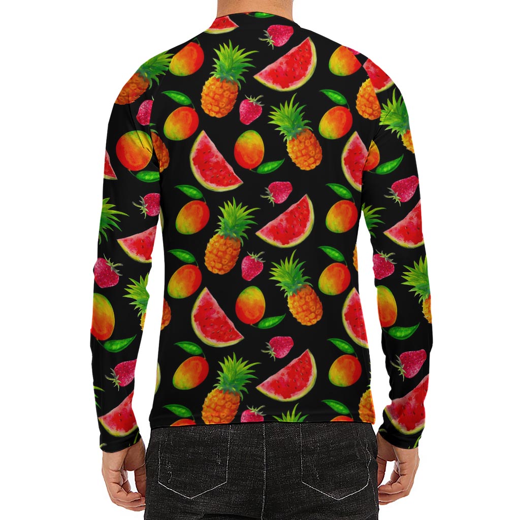 Mix Fruit Pineapple Pattern Print Men's Long Sleeve Rash Guard
