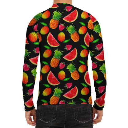 Mix Fruit Pineapple Pattern Print Men's Long Sleeve Rash Guard