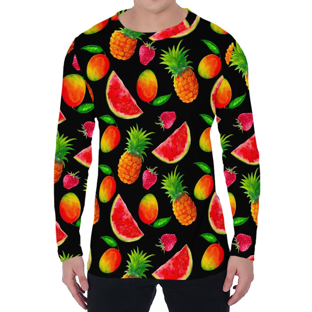 Mix Fruit Pineapple Pattern Print Men's Long Sleeve T-Shirt