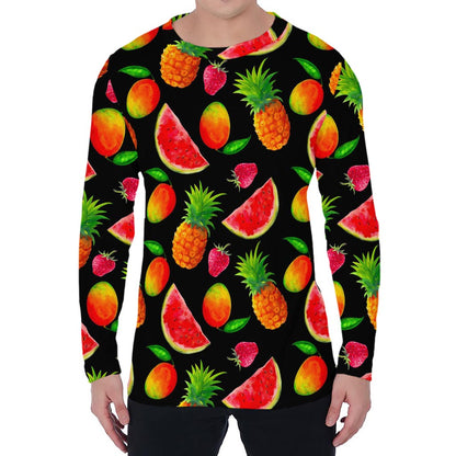 Mix Fruit Pineapple Pattern Print Men's Long Sleeve T-Shirt