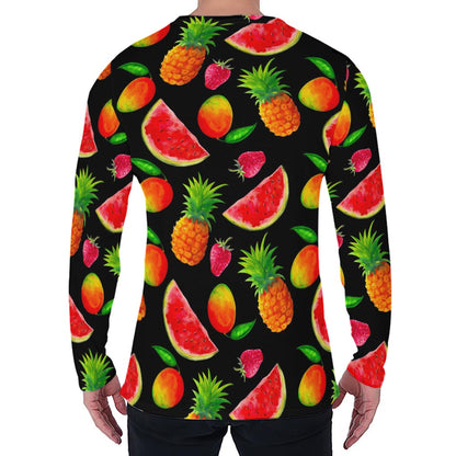 Mix Fruit Pineapple Pattern Print Men's Long Sleeve T-Shirt