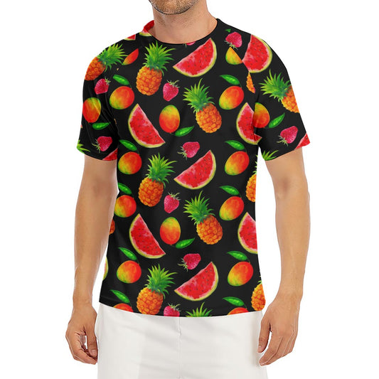 Mix Fruit Pineapple Pattern Print Men's Short Sleeve Rash Guard